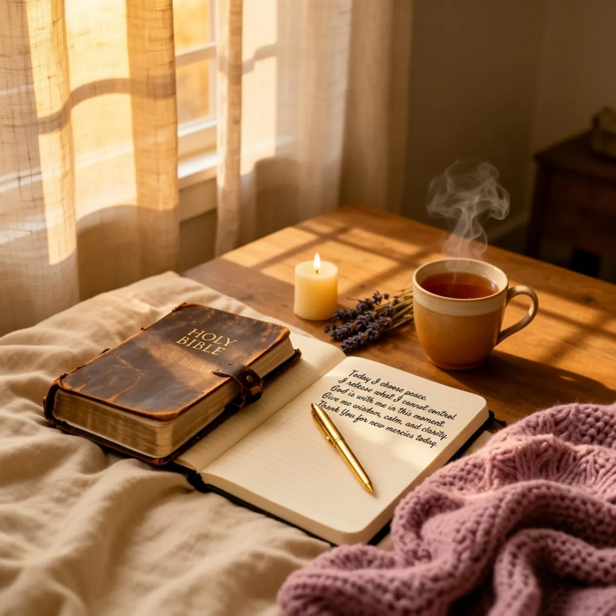 A person in stillness, soft golden light